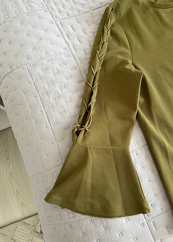 Kadın Haki Keten Uzun Kollu Bluz - Görsel 2