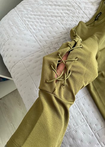 Kadın Haki Keten Uzun Kollu Bluz - Görsel 3