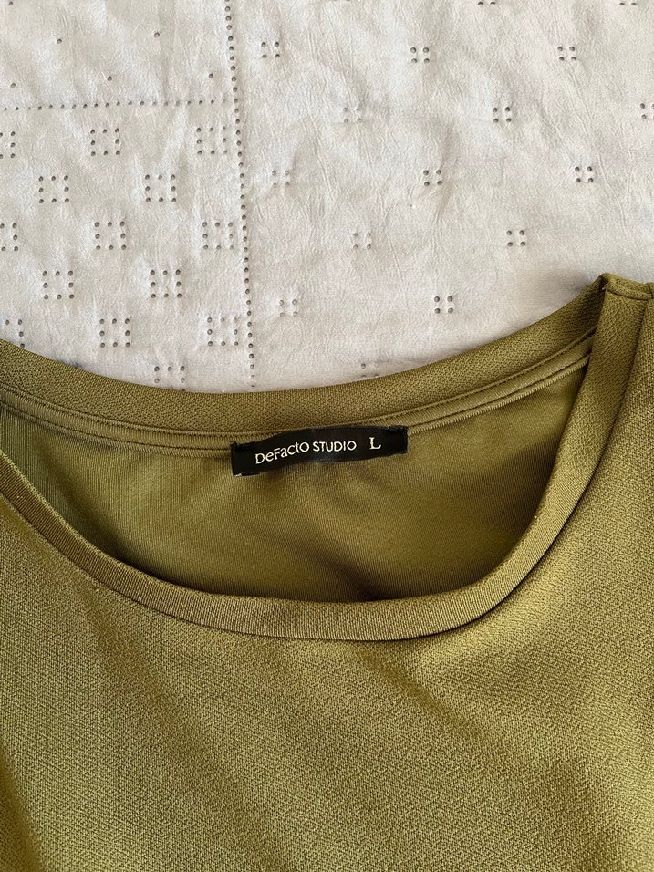 Kadın Haki Keten Uzun Kollu Bluz - Görsel 4