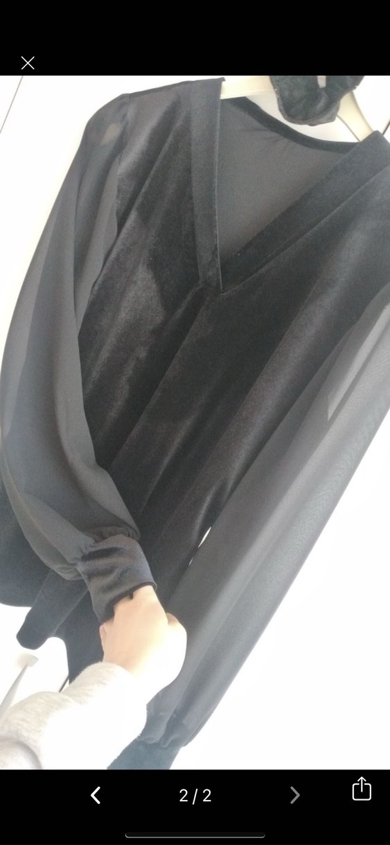 Siyah V Yaka Uzun Kollu Kadın Bluz - Görsel 2