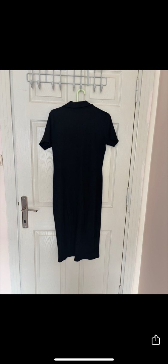 Düğmeli Siyah Uzun Kadın Elbise - Görsel 2