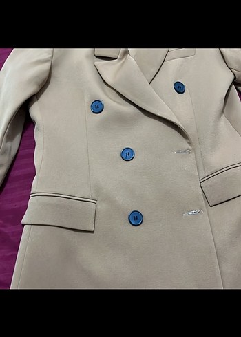 Taba  Düğmeli Uzun Kesim Kadın Blazer - Görsel 4