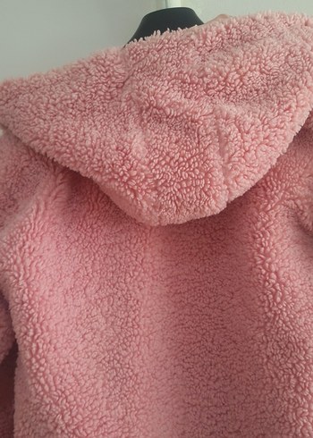 Pembe Kadın Midi Boy Kürklü Mont - Görsel 8