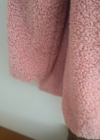 Pembe Kadın Midi Boy Kürklü Mont - Görsel 9