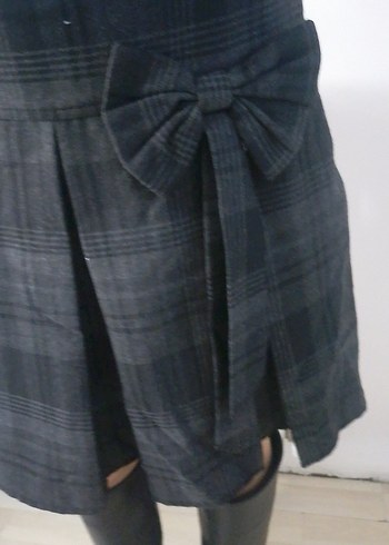 Gri Midi Hamile Eteği, Kemerli, Yün - Görsel 2