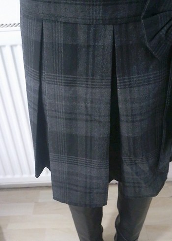 Gri Midi Hamile Eteği, Kemerli, Yün - Görsel 3