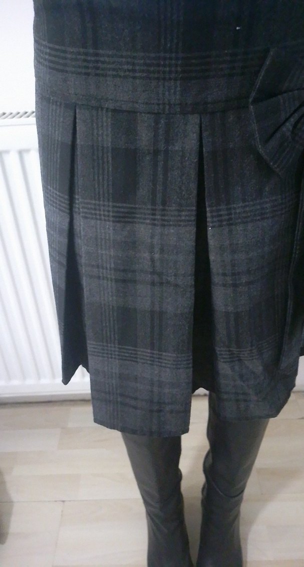 Gri Midi Hamile Eteği, Kemerli, Yün - Görsel 3