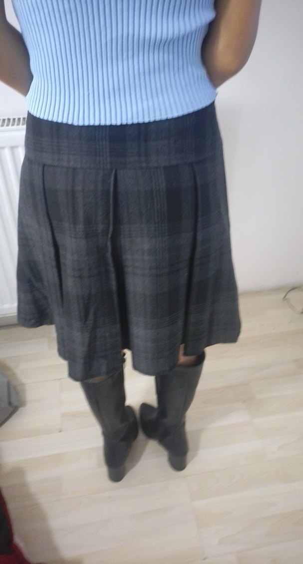 Gri Midi Hamile Eteği, Kemerli, Yün - Görsel 4