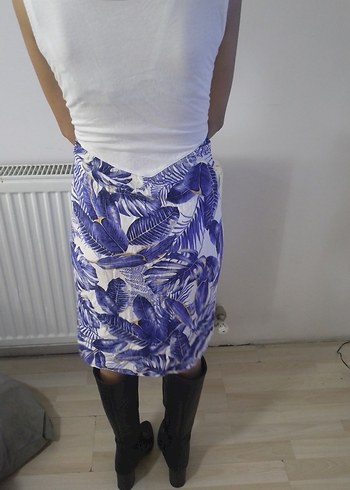 Mavi Bağlama Desenli Hamile Midi Etek - Görsel 2