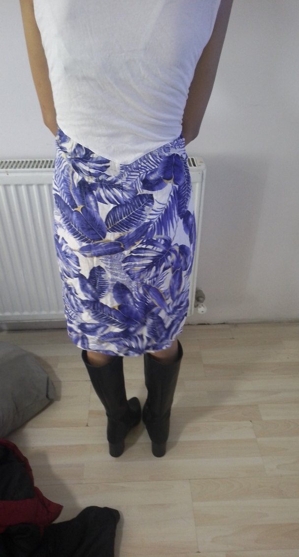 Mavi Bağlama Desenli Hamile Midi Etek - Görsel 3