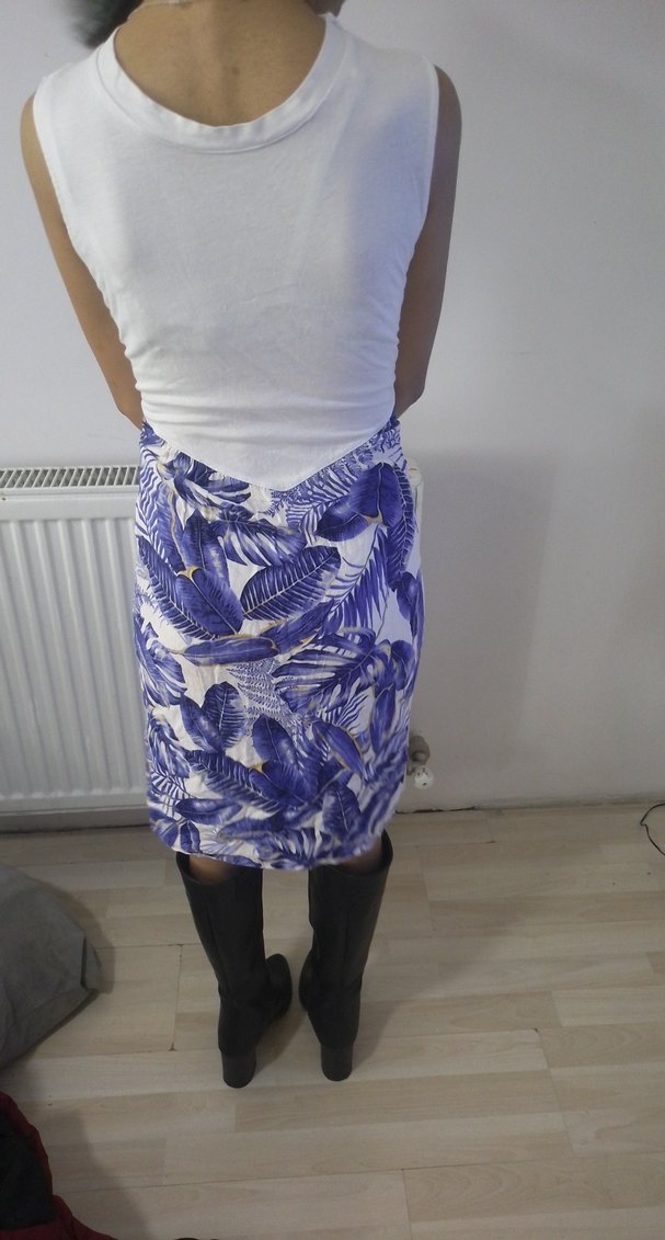 Mavi Bağlama Desenli Hamile Midi Etek - Görsel 2