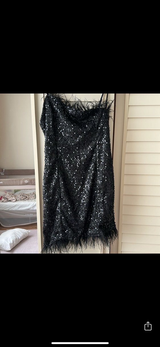 Kürk Detaylı Mini Siyah Abiye Elbise - Görsel 2