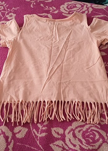 Pembe Baskılı Kız Tişörtü Püsküllü - Görsel 2