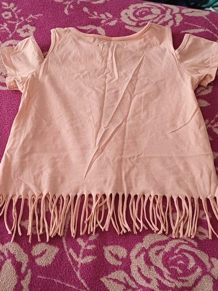 Pembe Baskılı Kız Tişörtü Püsküllü - Görsel 2