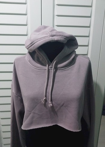 Gri Kapüşonlu Crop Sweatshirt forever 21 - Görsel 3