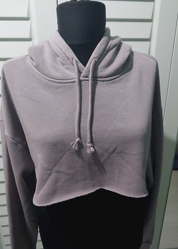 Gri Kapüşonlu Crop Sweatshirt forever 21 - Görsel 2