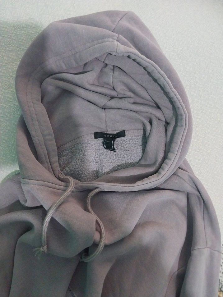 Gri Kapüşonlu Crop Sweatshirt forever 21 - Görsel 4