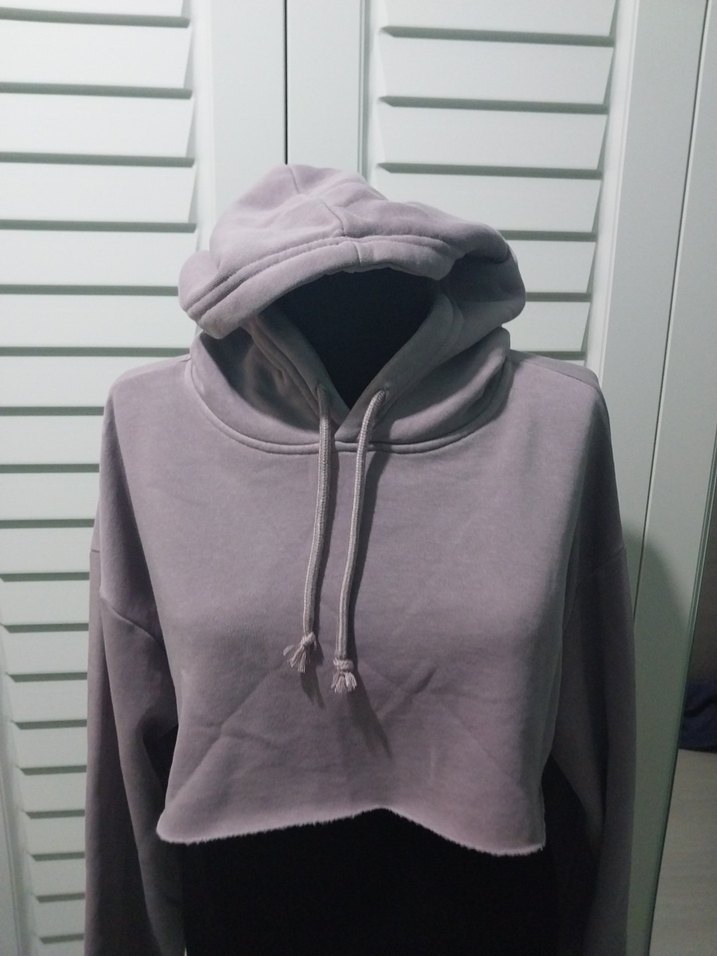 Gri Kapüşonlu Crop Sweatshirt forever 21 - Görsel 3