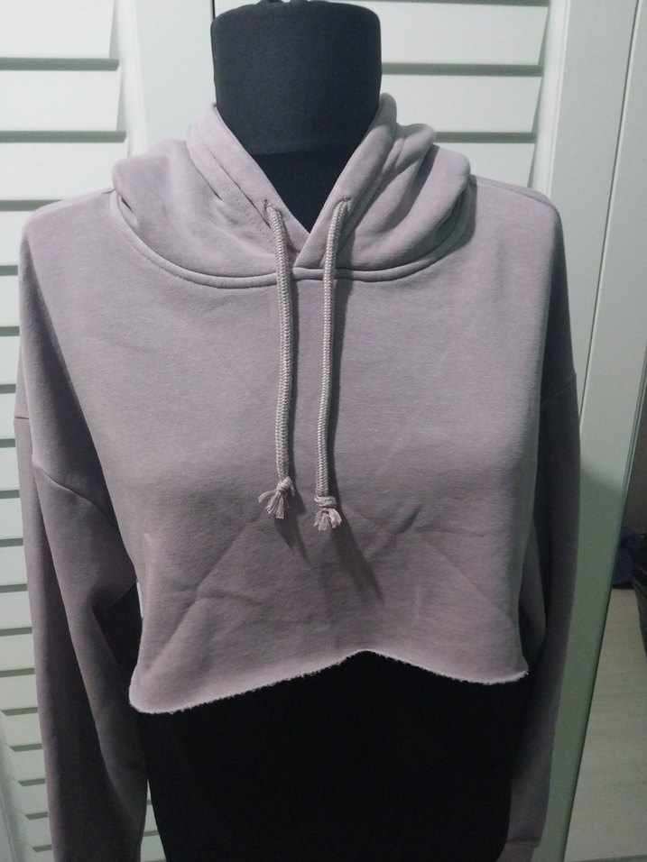Gri Kapüşonlu Crop Sweatshirt forever 21 - Görsel 2