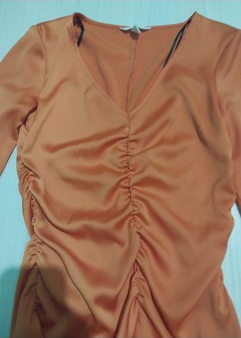 Uzun Kollu Drapeli Bej Bluz h&m - Görsel 2