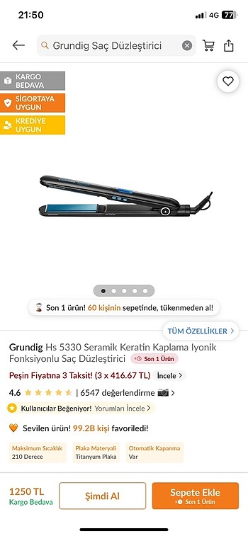 Grundig Saç Düzleştirici