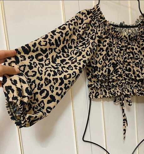 m Beden kahverengi Renk Leopar desenlı crop bluz