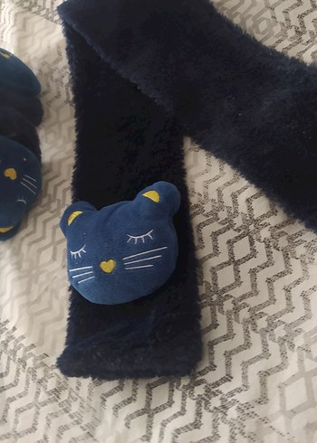 1-2 Yaş, 19 cm Beden mavi Renk Lacivert Kürklü Leopar Desenli Çocuk Atkı