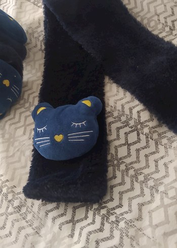 Lacivert Kürklü Leopar Desenli Çocuk Atkı