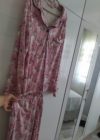 Pembe Bohem Uzun Kollu Midi Pijama Takımı