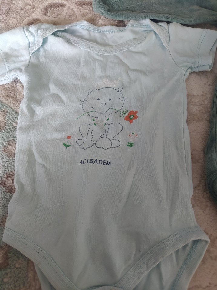 Gri Uzun Kollu Bebek Body ve kısa kollu zıbın - Görsel 2