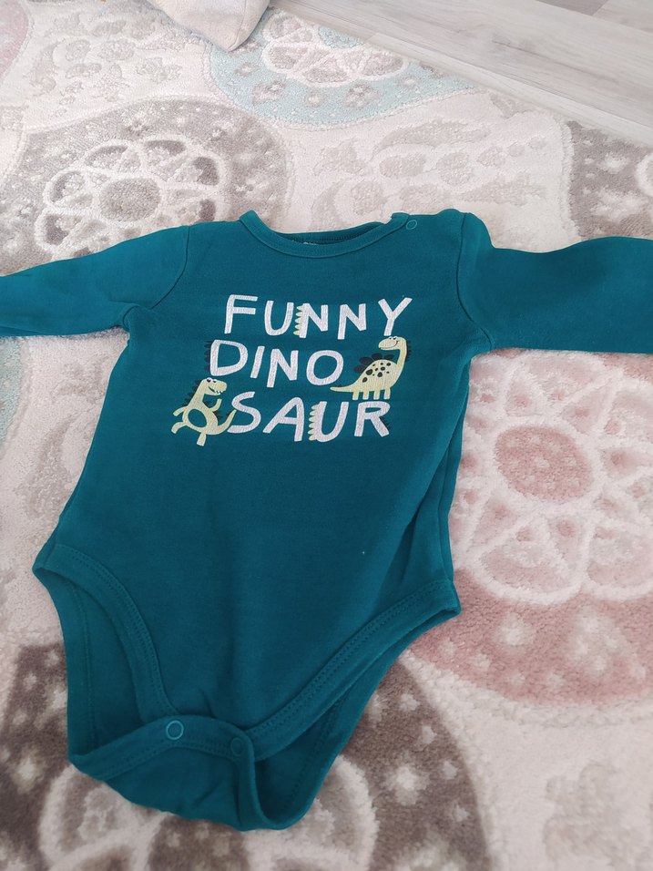 Uzun Kollu Yeşil Dinozor Baskılı Bebek Body iki adet - Görsel 5