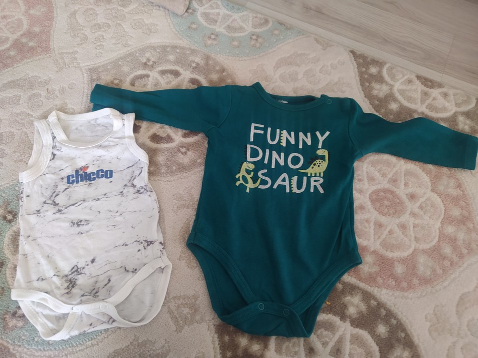 Uzun Kollu Yeşil Dinozor Baskılı Bebek Body iki adet - Görsel 2