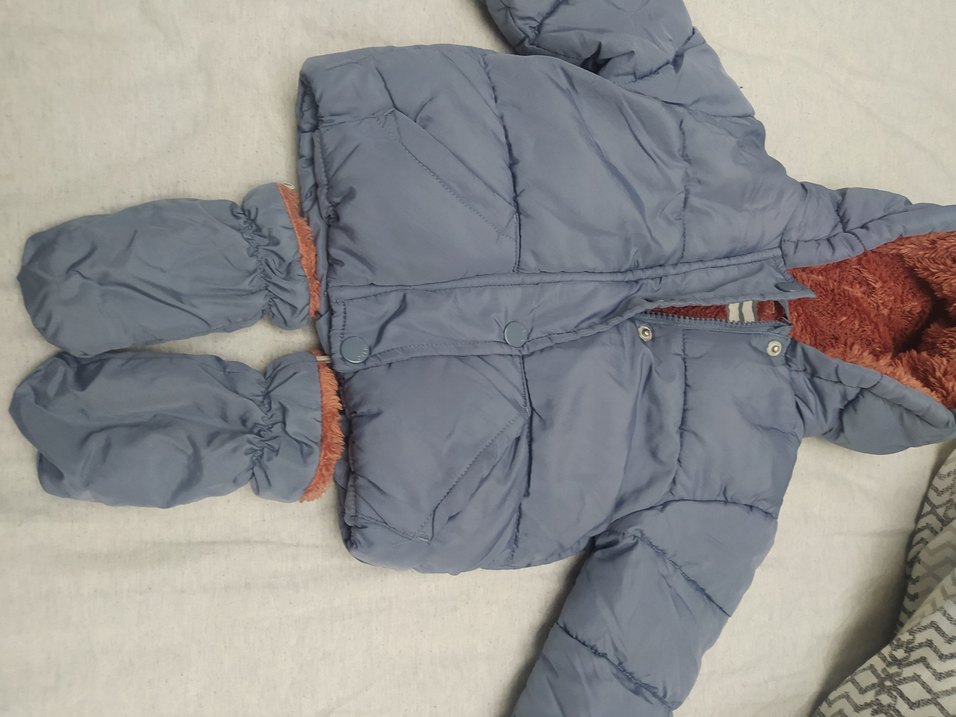 Gri Bebek Montu ve Eldiveni, Düğmeli - Görsel 5