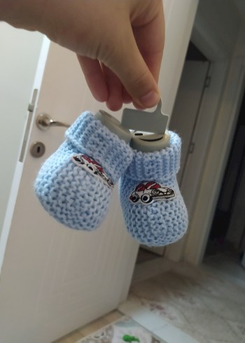 Nakışlı Mavi Örgü Erkek Bebek Patik yeni - Görsel 7