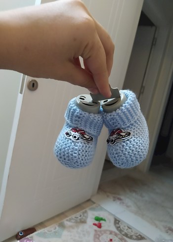 Nakışlı Mavi Örgü Erkek Bebek Patik yeni - Görsel 5
