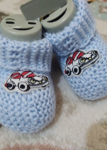 Nakışlı Mavi Örgü Erkek Bebek Patik yeni - Görsel 2