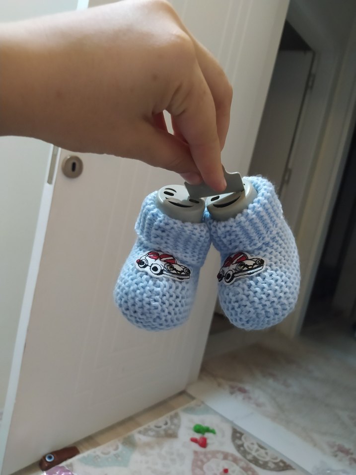 Nakışlı Mavi Örgü Erkek Bebek Patik yeni - Görsel 5