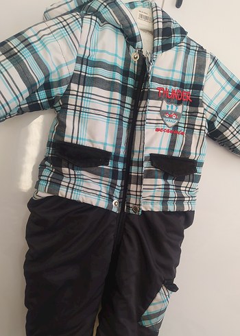 Mavi Ekose Desenli Erkek Bebek Kar Tulumu - Görsel 2