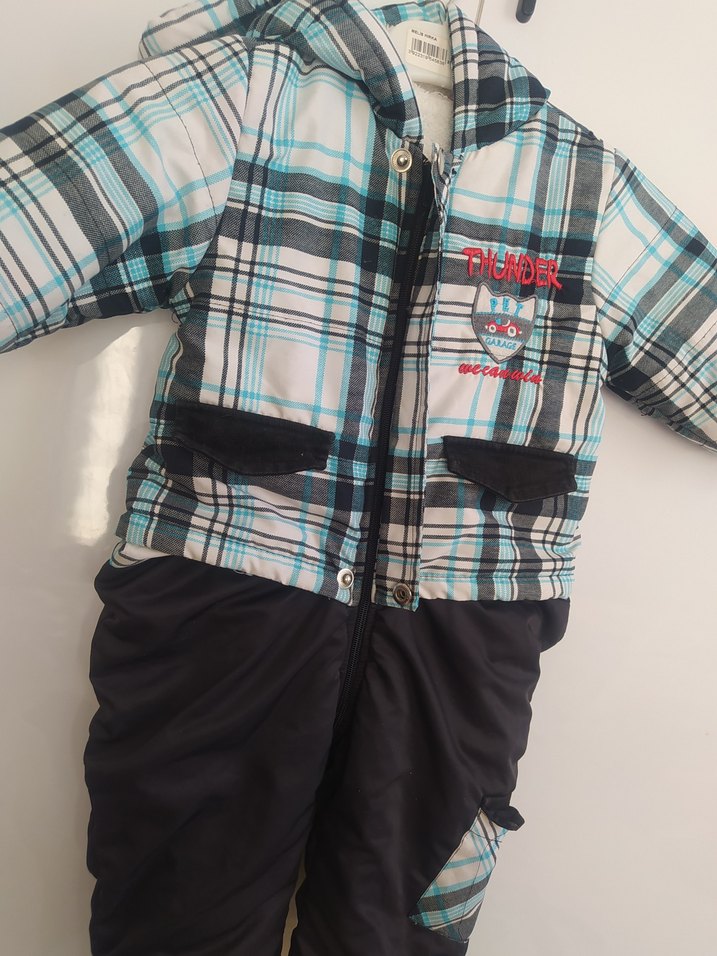 Mavi Ekose Desenli Erkek Bebek Kar Tulumu - Görsel 2