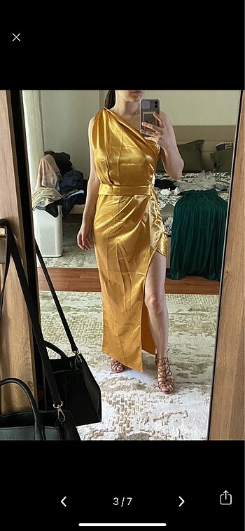 s Beden Bliss Atelier Gold Saten Elbise