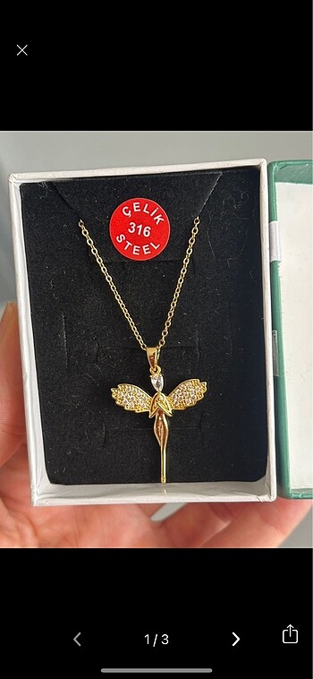 Melek figürlü çelik kolye