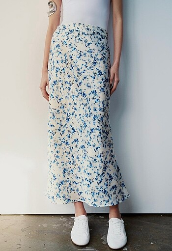 Zara desenli saten midi etek