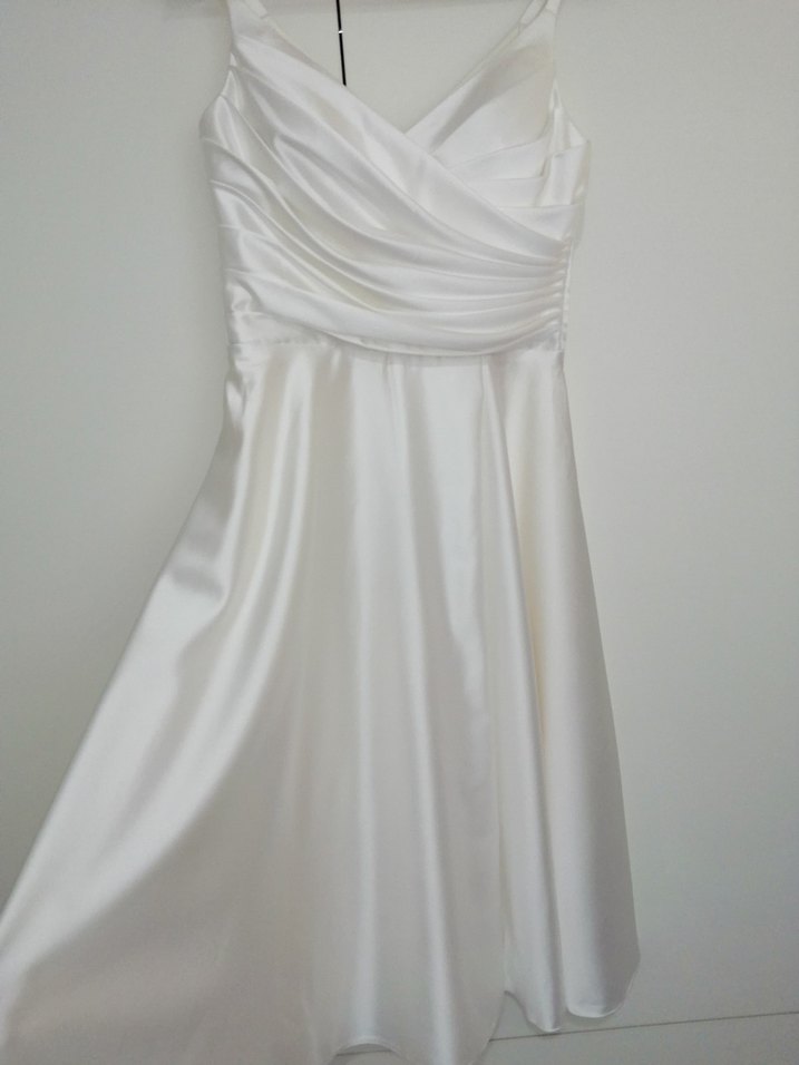 Beyaz Saten Midi Elbise - Görsel 2