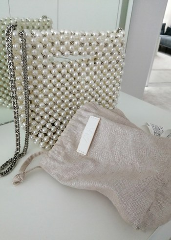 Zara Boncuk İşlemeli Beyaz Örgü Kadın Çanta - Görsel 2