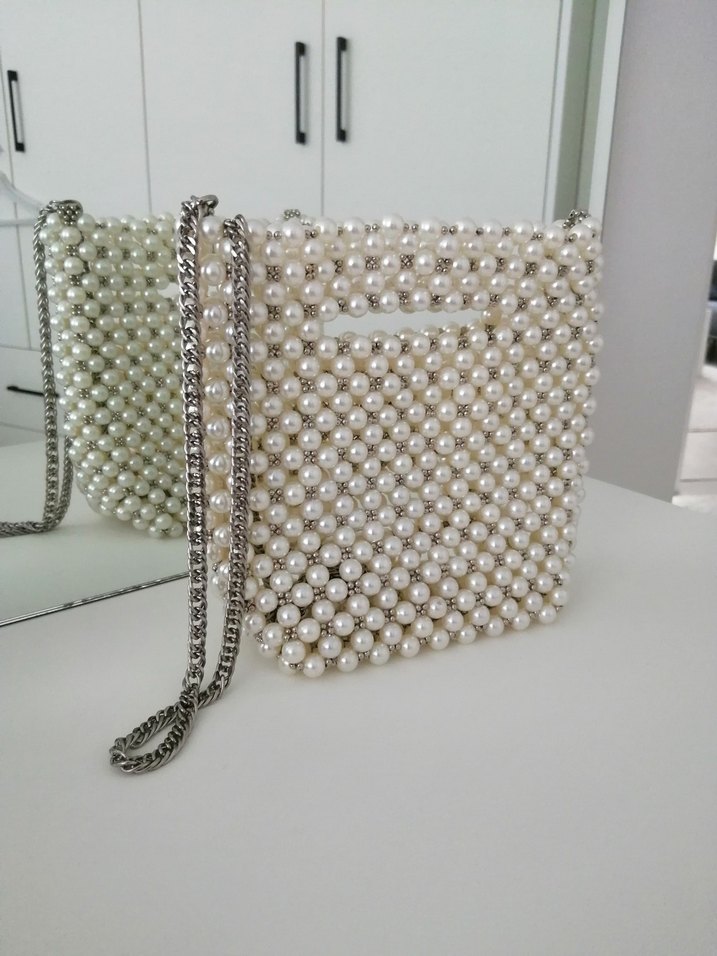 Zara Boncuk İşlemeli Beyaz Örgü Kadın Çanta - Görsel 3