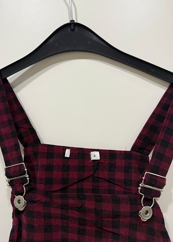 Bordo Kareli Askılı Tulum - Görsel 2