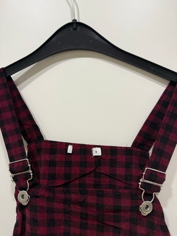 Bordo Kareli Askılı Tulum - Görsel 2