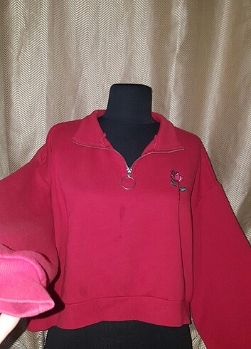 Gül ve fermuar detaylı Sweatshirt 