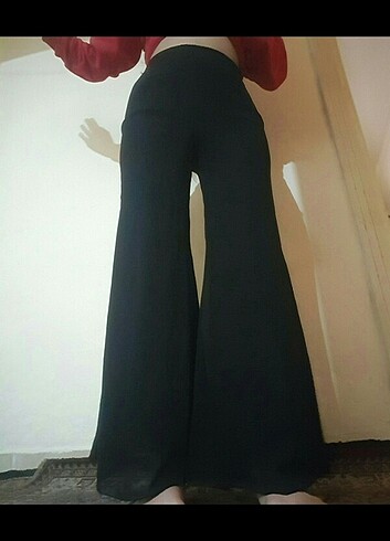 İspanyol paça tül detaylı kumas pantalon 