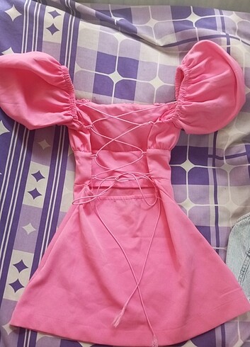 Mini arkası bağlamalı pembe elbise  - Görsel 6